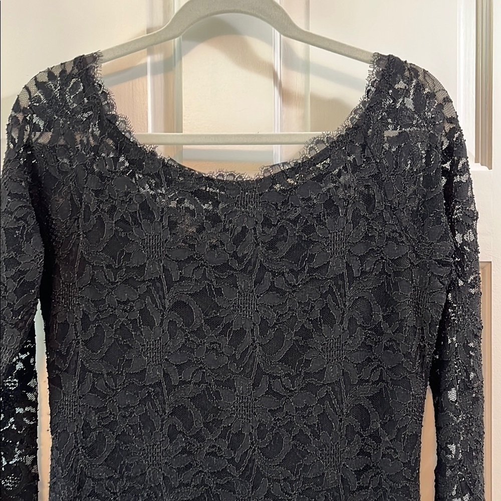 Jump Apparel Black Mesh Floral Long Sleeve Sheath Cocktail Dress - Size Large - Picture 10 of 13